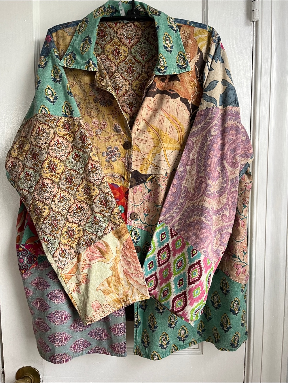 Patchwork Printed Button-Front Jacket - Multicolor